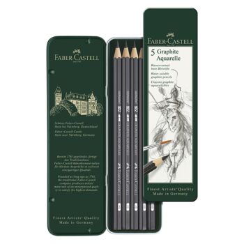 CRAYON GRAPHITE AQUARELLE BOITE METALLIQUE DE 5 PIECES "FABER CASTELL" REF: 117805