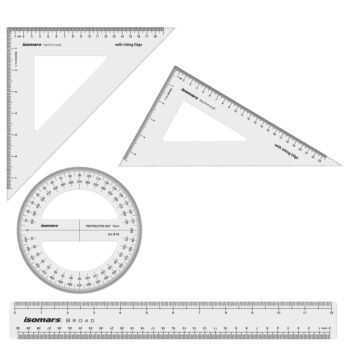 ENSEMBLE DE TRACAGE GEOMETRIQUE REGLE EQUERRE RAPPORTEUR "ISOMARS" REF: STC360