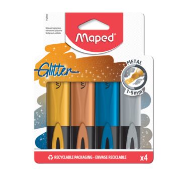 SURLIGNEUR COULEURS METAL GLITTER POCHETTE CARTON DE 4 PCS "MAPED" REF: 742000